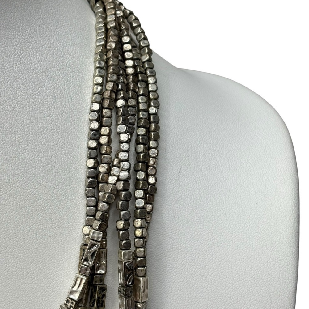 Chico’s Silver Hammered Rectangular Beads 6 Stran… - image 6